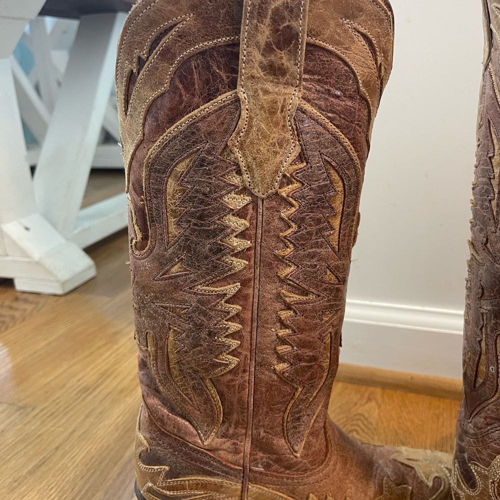 Corral Cowboy Boots Womens 5 Snip Toe Western Leather Embroidered Brown - Picture 11 of 13
